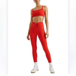 Year of Ours Red Ribbed Football Leggings and Bra Set
